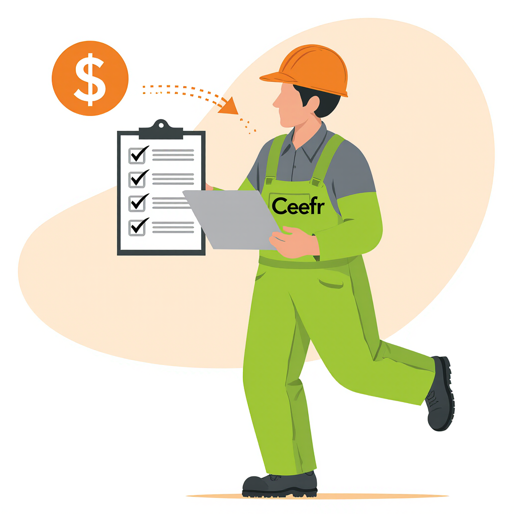 Ouvrier vérifiant liste pour symboliser l'argent.