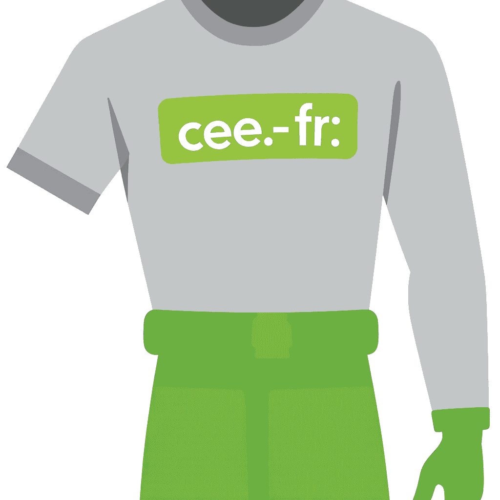 Illustration de tee-shirt cee-fr gris et vert.